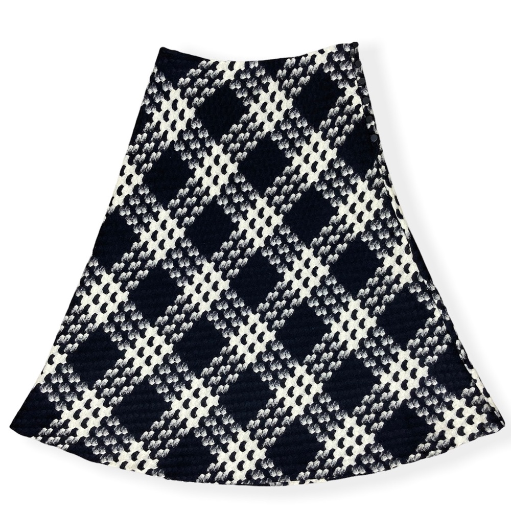 Express Black & White Wool Bias Cut Midi Skirt Size 3/4